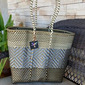 Elegant Woven Tote Bag in Gold and Black
